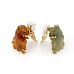 Geschnitzte Jade Choi Fisch Clip-On Ohrringe