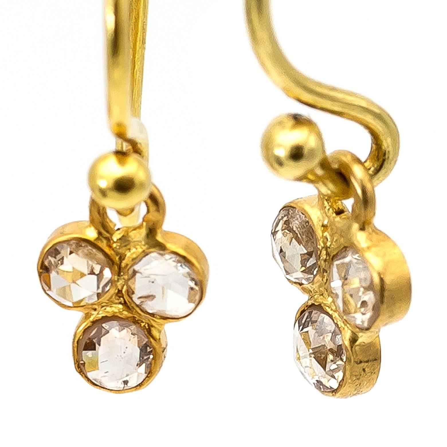 Three Rose Cut Diamonds Yellow Gold Cluster Earrings   1