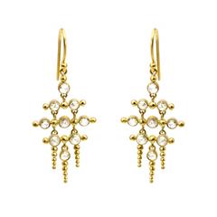 Round Rose Cut Diamond Gold Chandelier Earrings with Gold Pillars 4