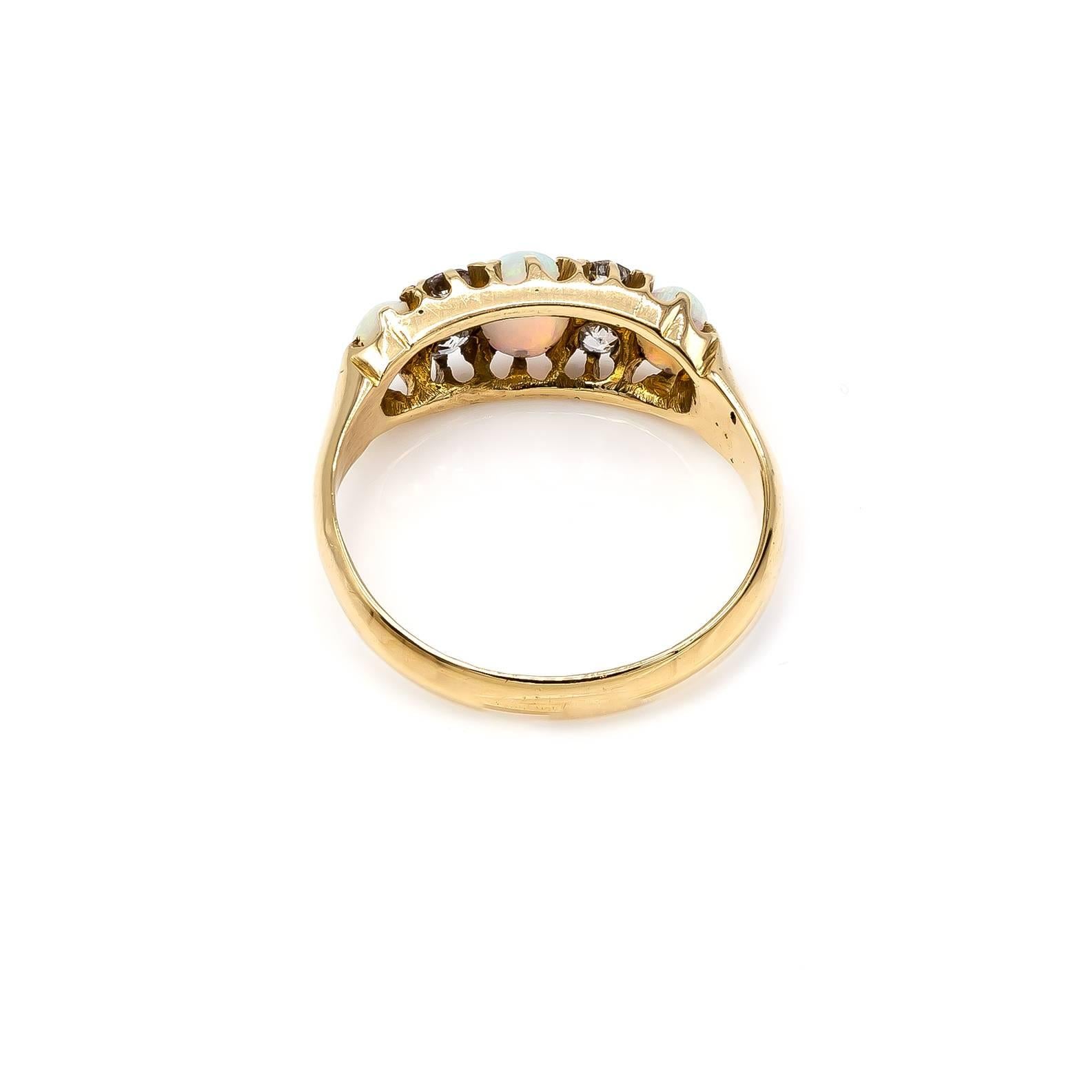 Women's Antique Victorian Opal Diamond Yellow Gold Trilogy Ring