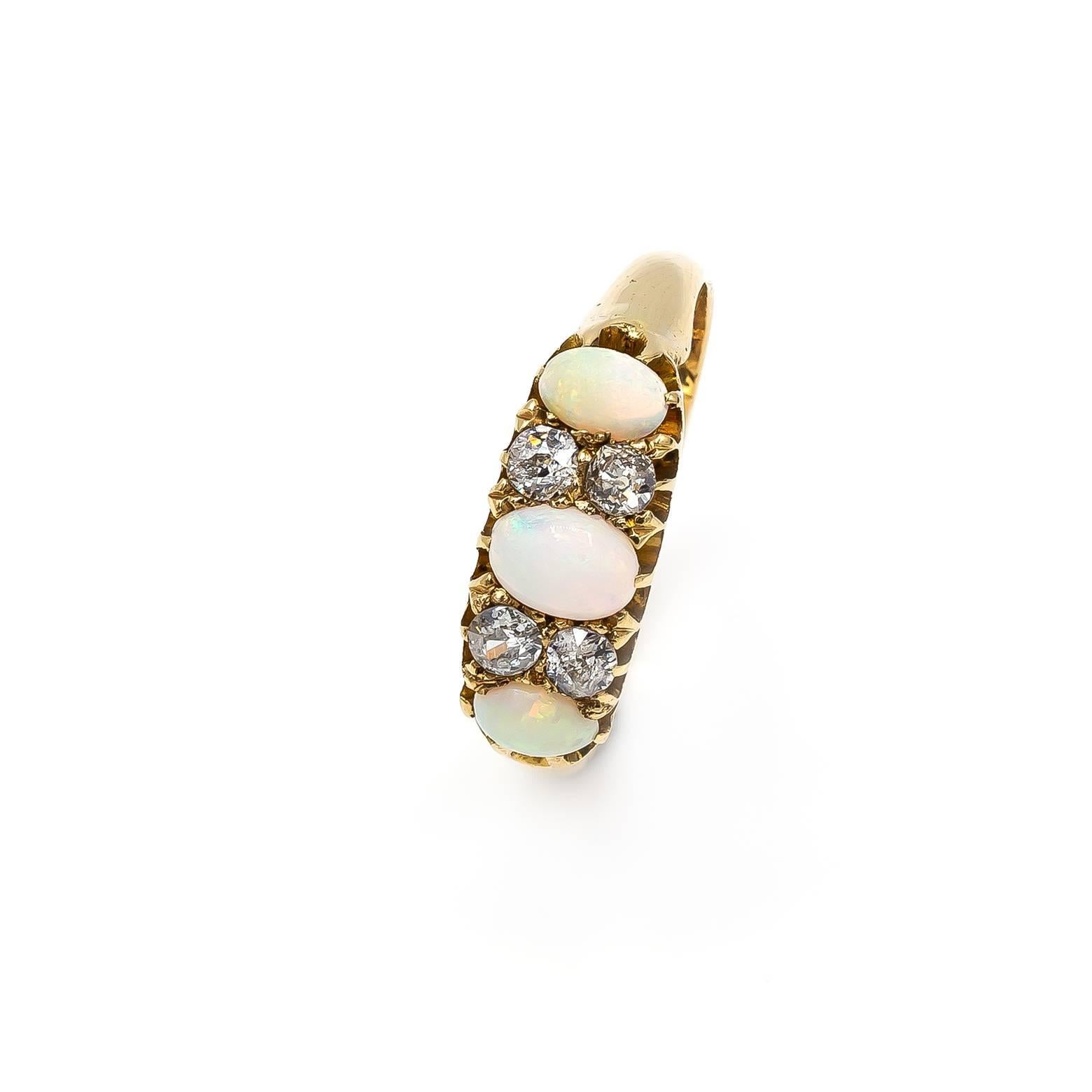 Antique Victorian Opal Diamond Yellow Gold Trilogy Ring 3