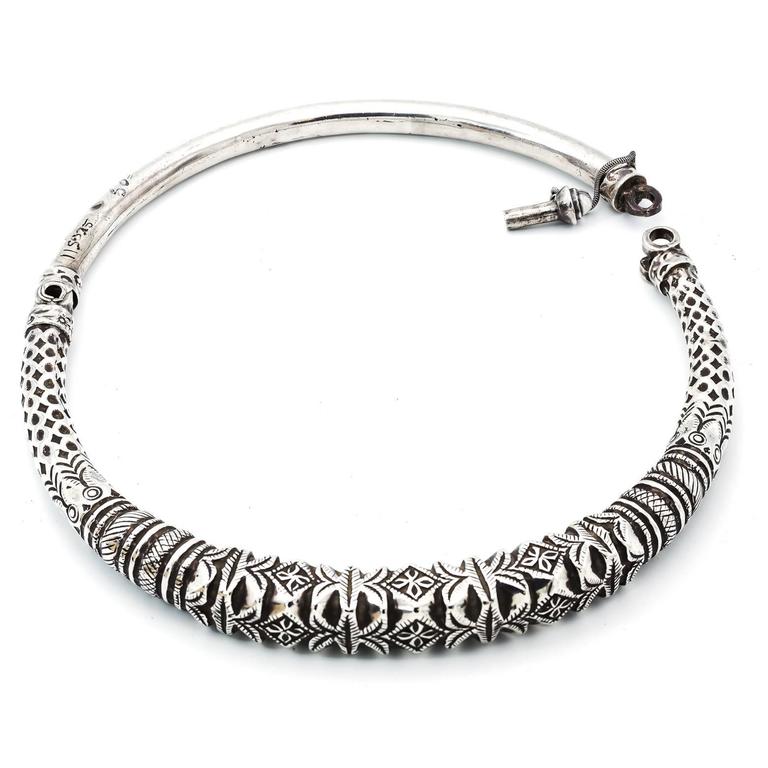 Detailed Sterling Silver Cuff Necklace from Thailand For Sale at