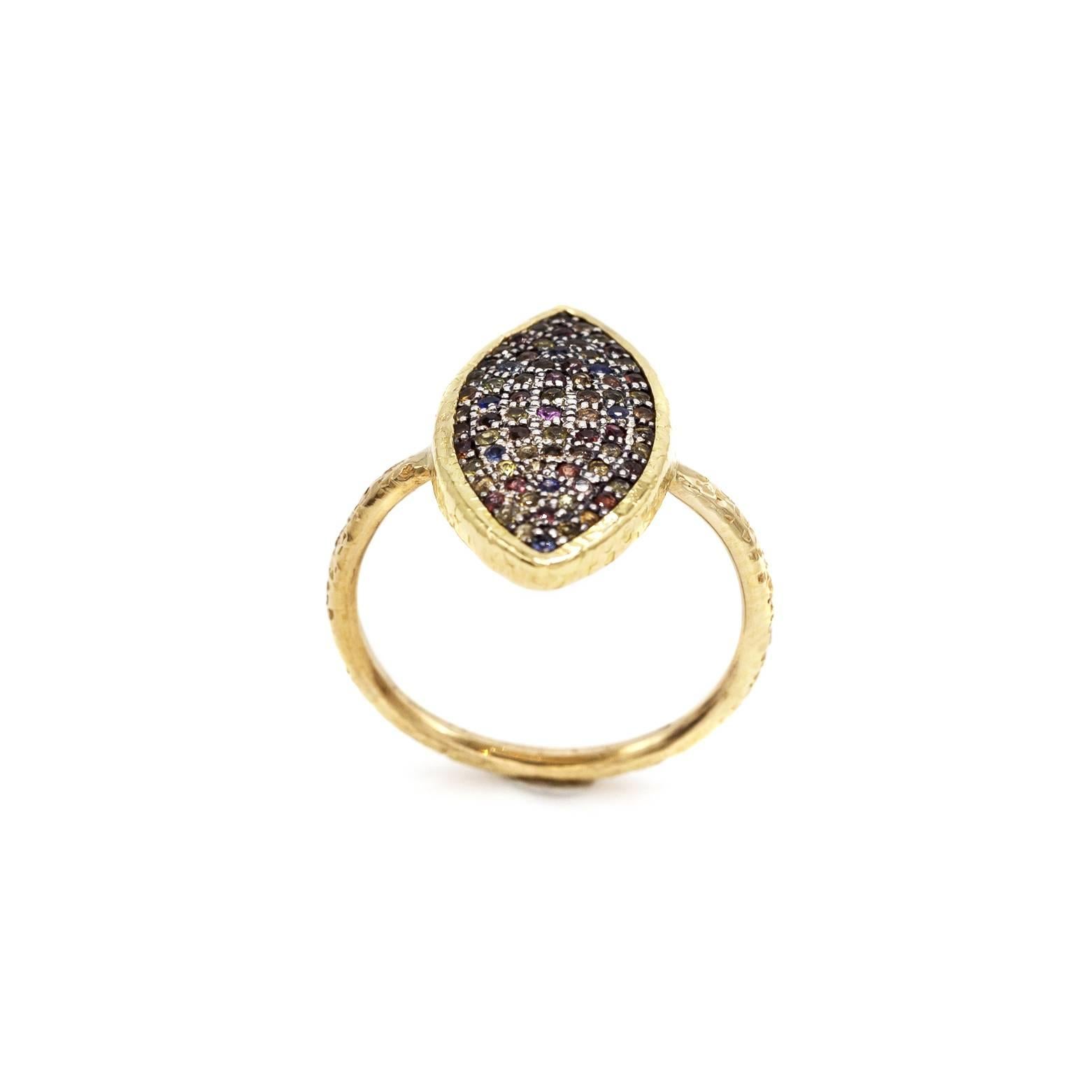 Marquise Cut Multi Sapphire Silver and Gold Marquise Shaped Ring