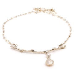 Silver Nature Branch and Pearl Necklace