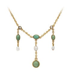 Victorian Turquoise Pearl Gold Drop Necklace