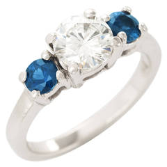 Sapphire Diamond Platinum Three-Stone Ring 4