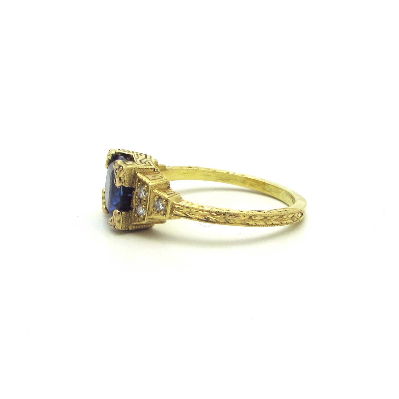 Art Deco Sapphire Diamond Gold Engagement Ring in the Style 1930 Egraved