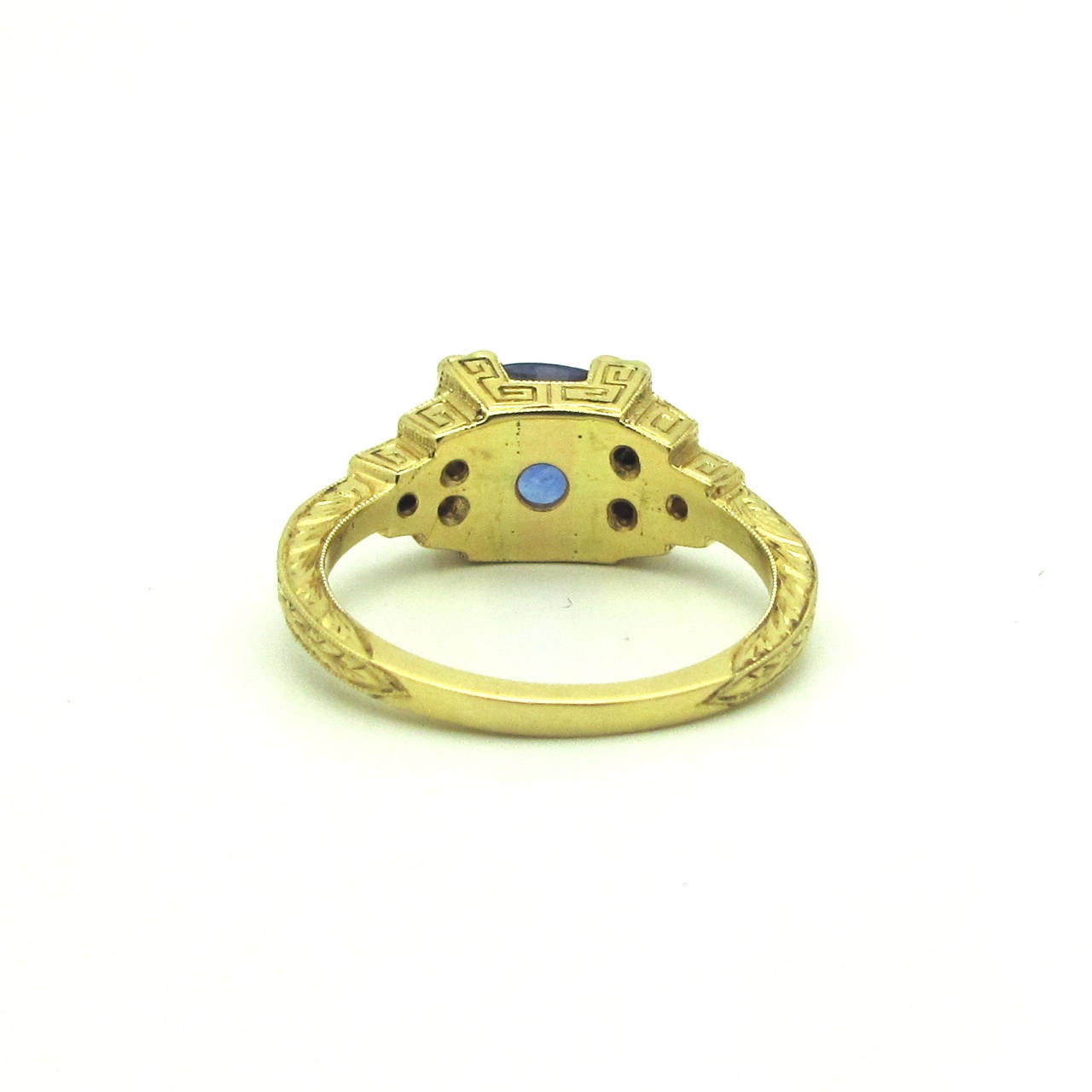 Sapphire Diamond Gold Engagement Ring in the Style 1930 Egraved In New Condition In Berkeley, CA