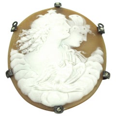 Antique Victorian Mythological Cameo Silver Pin Pendant