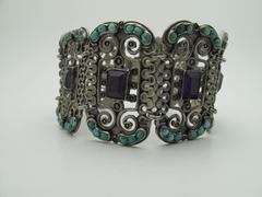 Amethyst Turquoise Silver Link Bracelet