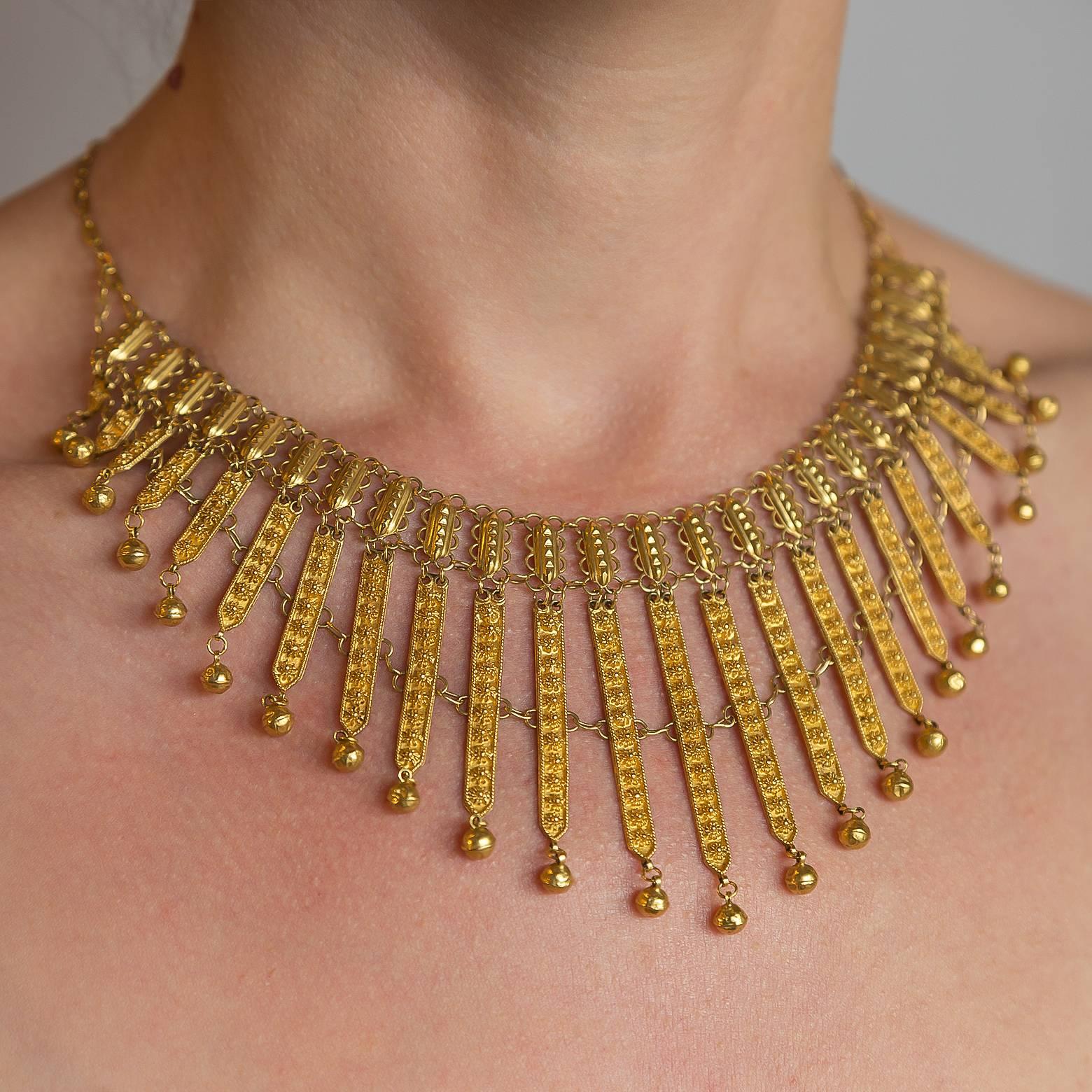 Romantic Persian Gold Filigree Choker Necklace