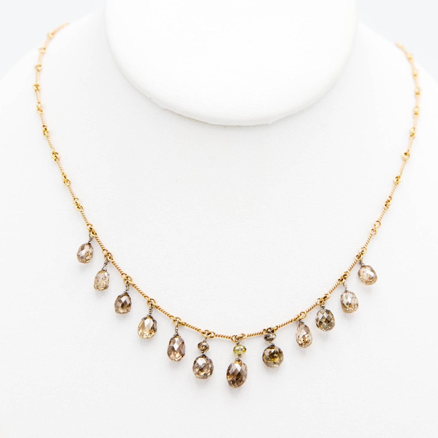 Diamond Drops Gold Twisted Chain Necklace For Sale at 1stdibs