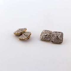 Art Deco Diamond White and Yellow Gold Cufflinks