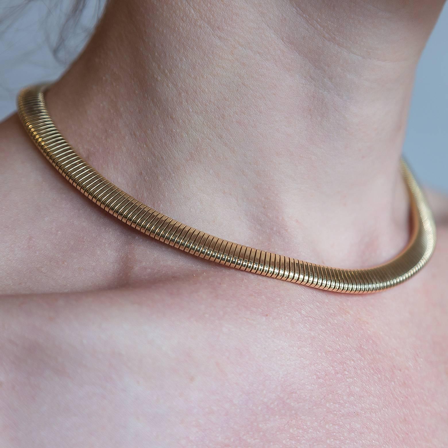 Women's or Men's Omega Style 14k  Gold Choker Necklace For Sale