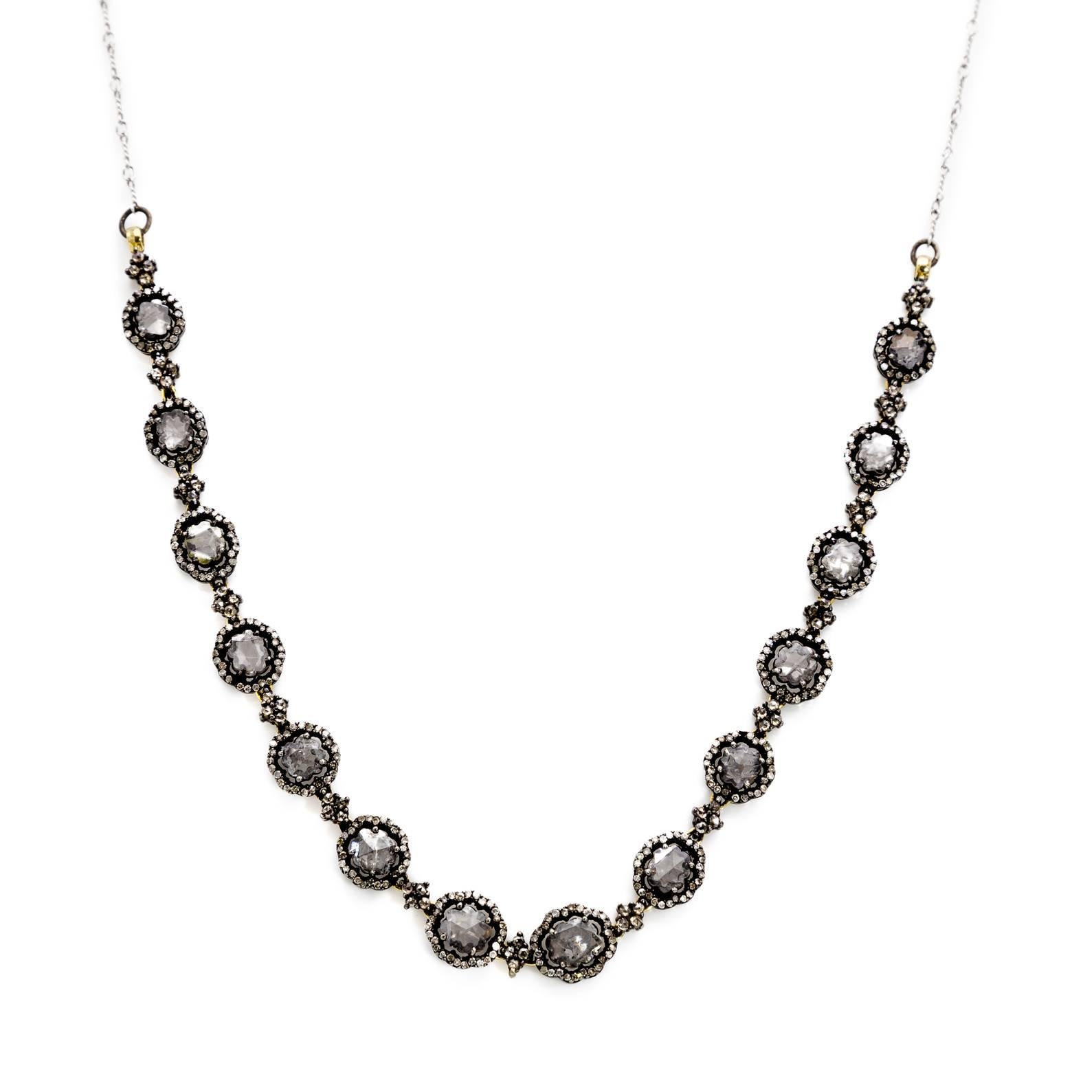 Diamond Slices Oxidized Sterling Silver Necklace In Excellent Condition In Berkeley, CA