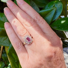 Pink Sapphire Emerald Cut 1 Carat Surrounded with Diamonds in White Gold Ring