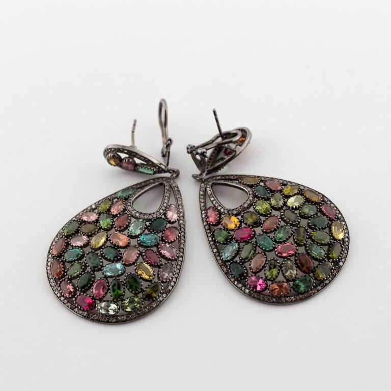 Multicolored Tourmaline Diamond Sterling Silver Oxidized Earrings at ...