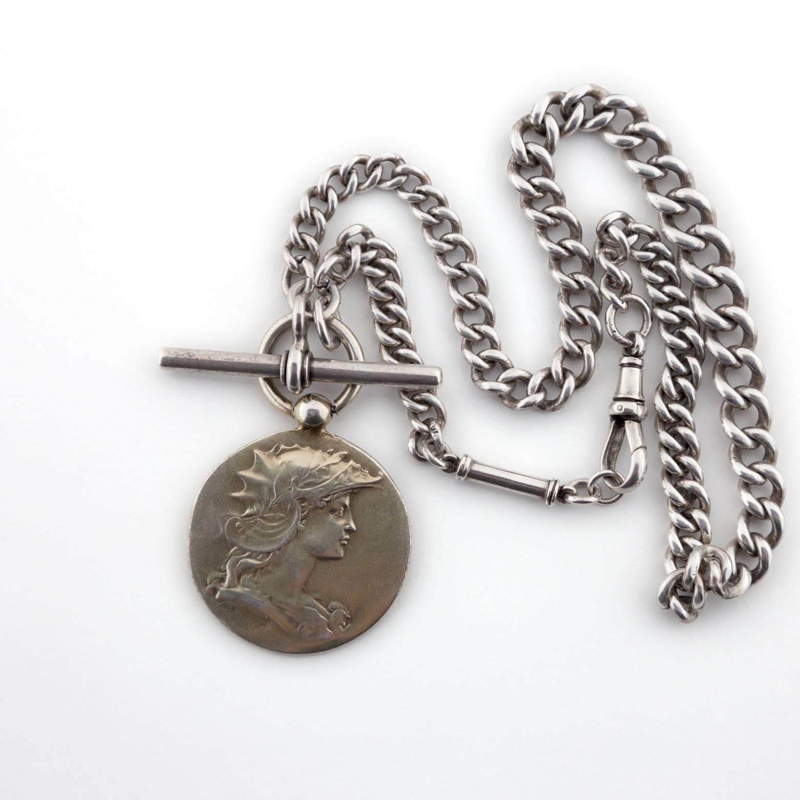 Art Nouveau 1920s Sterling Silver Engraved Pendant Necklace