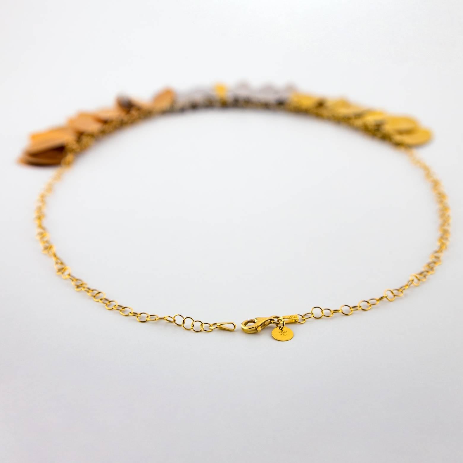 Italian Three-Color Gold Leaf Necklace In Excellent Condition In Berkeley, CA