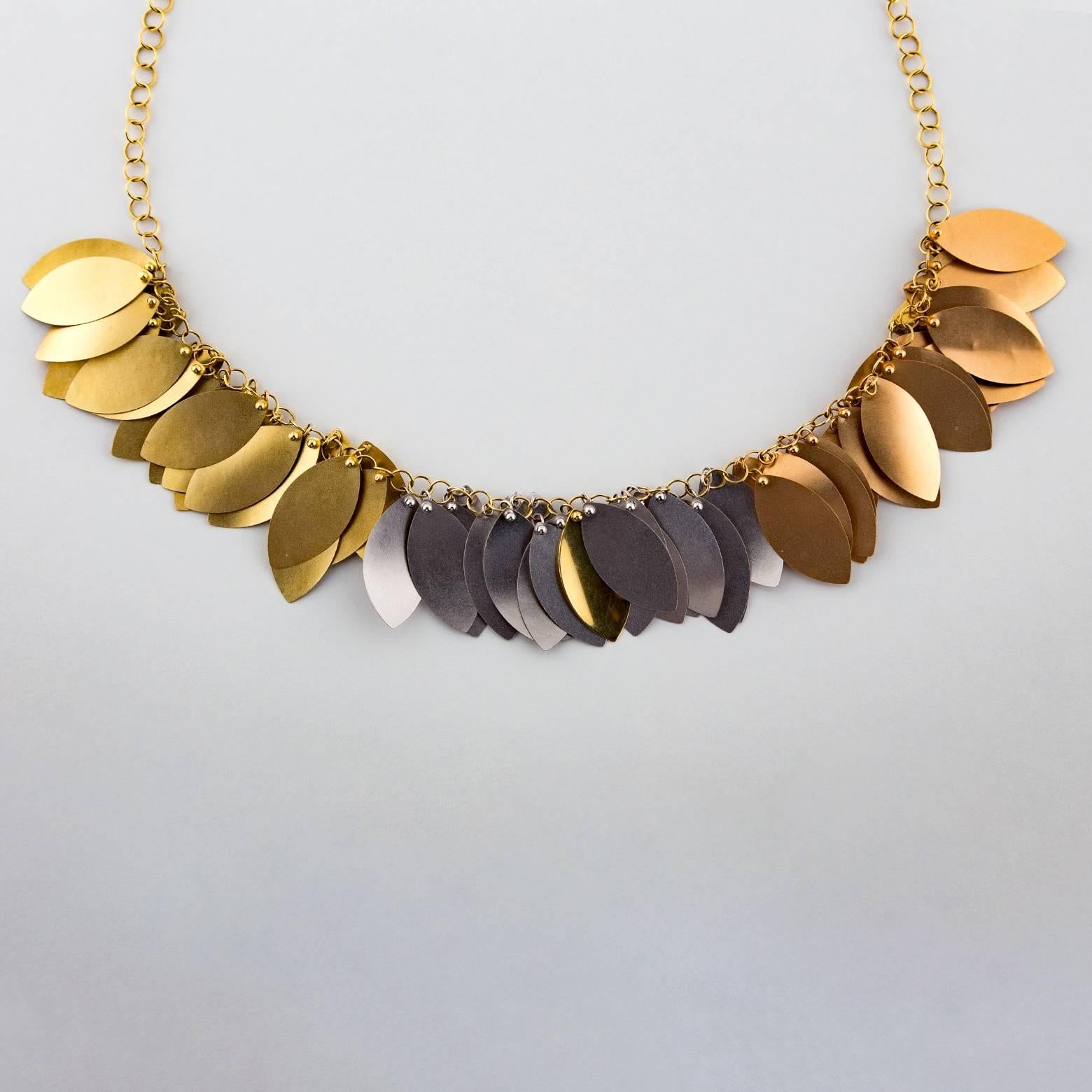 Italian Three-Color Gold Leaf Necklace 2