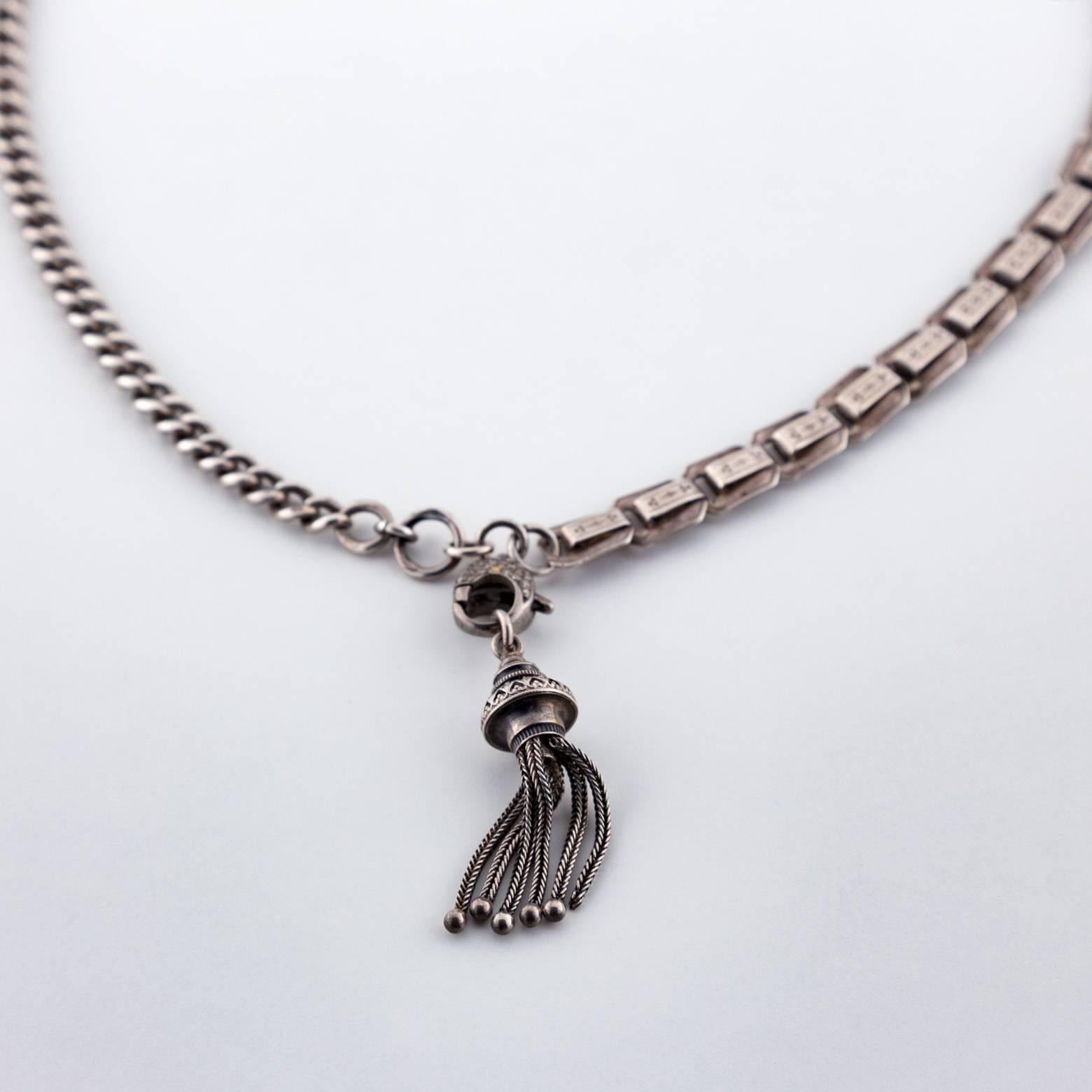 Art Deco 1940s Diamond Sterling Silver Tassel Necklace