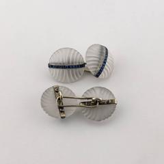 White Gold French Cufflinks Christal Mat Sapphires Blue