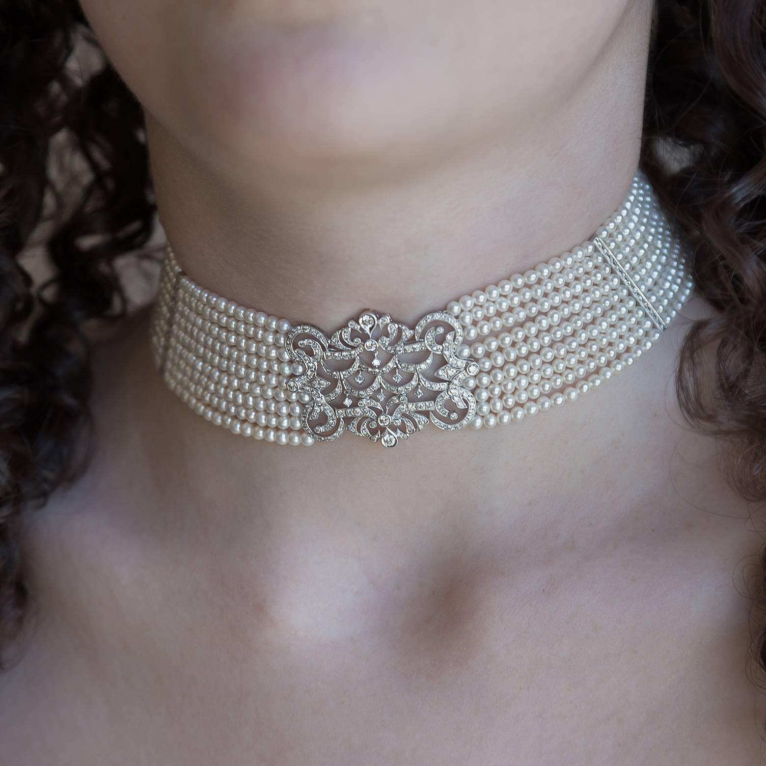 pearl and diamond choker necklace