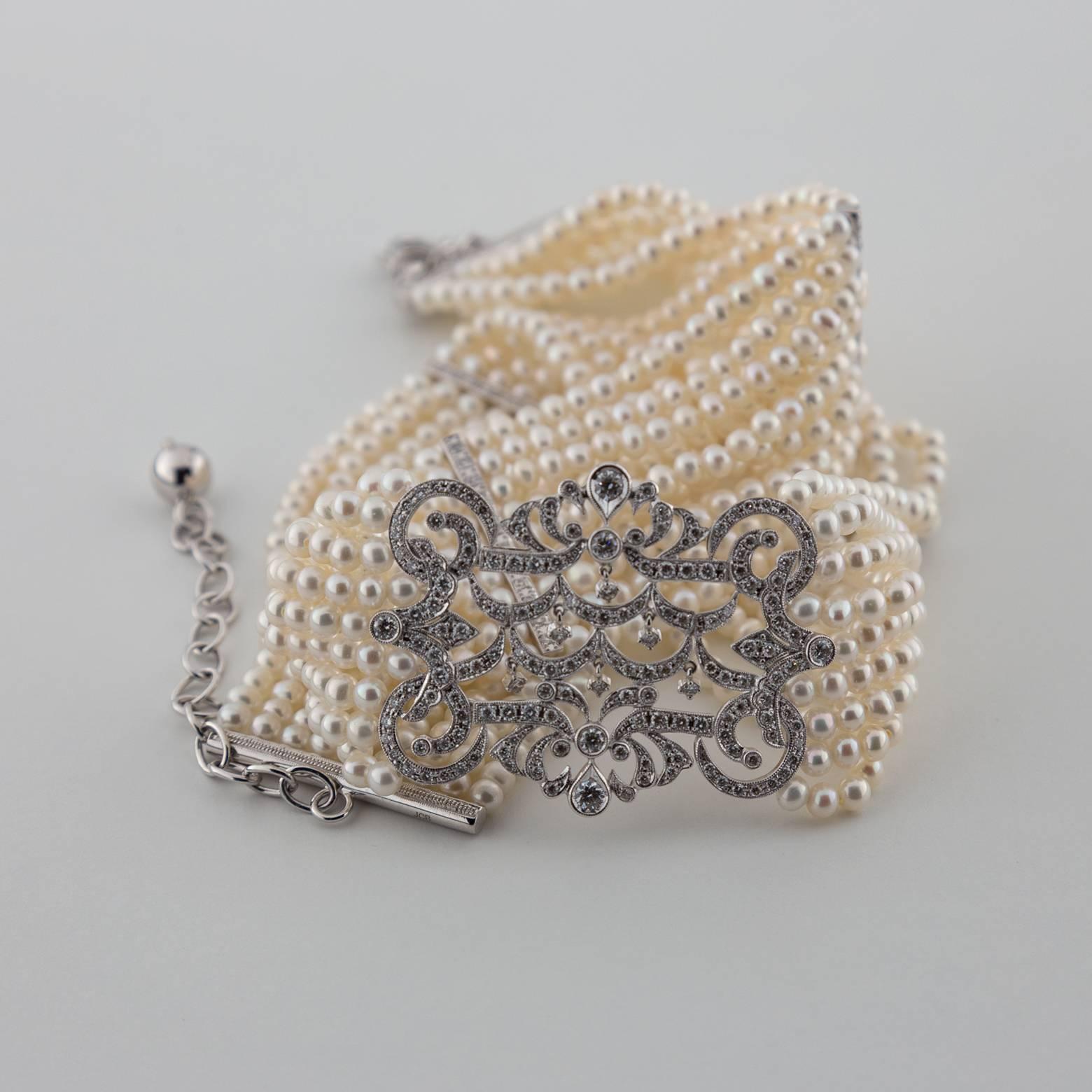 Art Deco Pearl Diamond Gold Choker Necklace