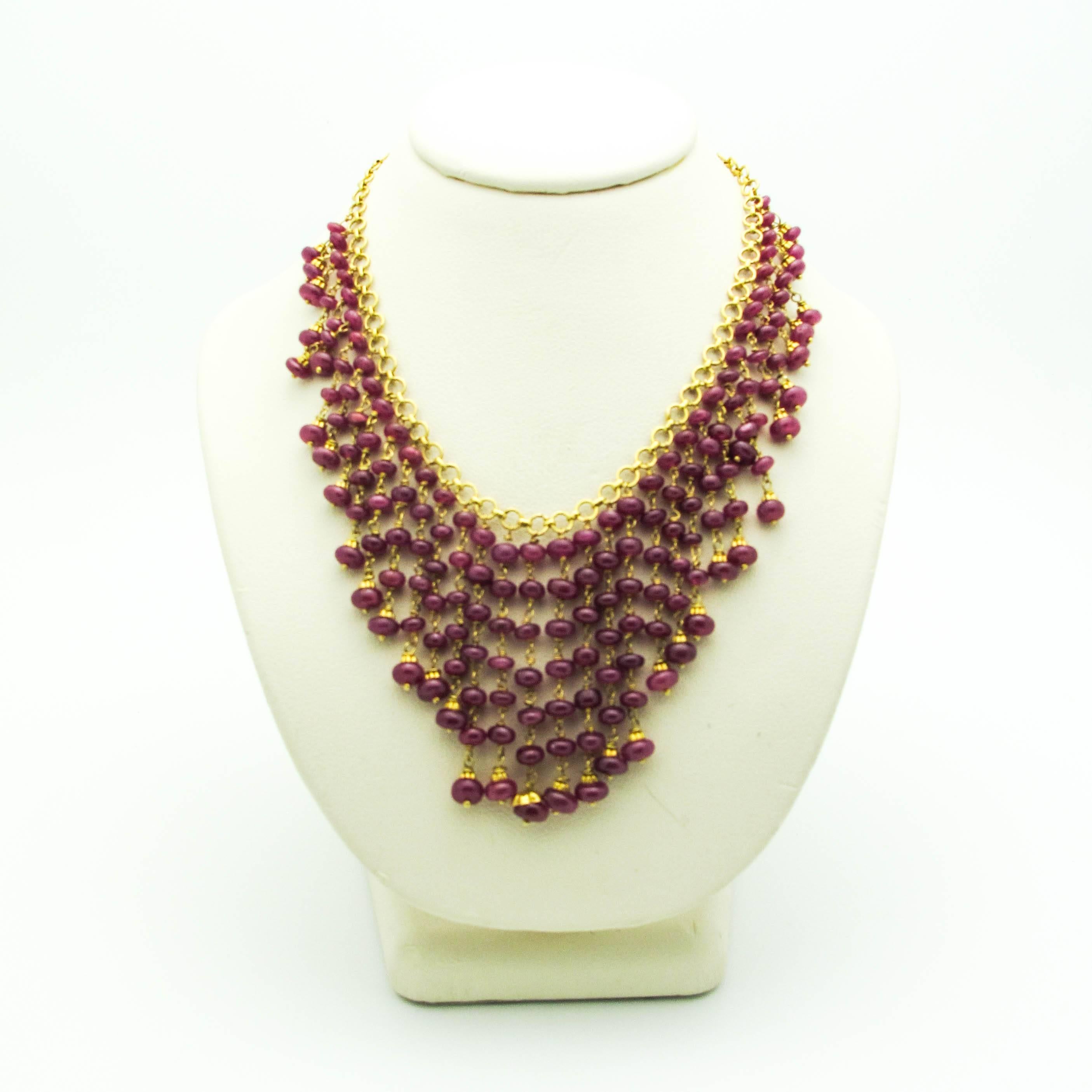 Modern Ruby Gold Bead Necklace