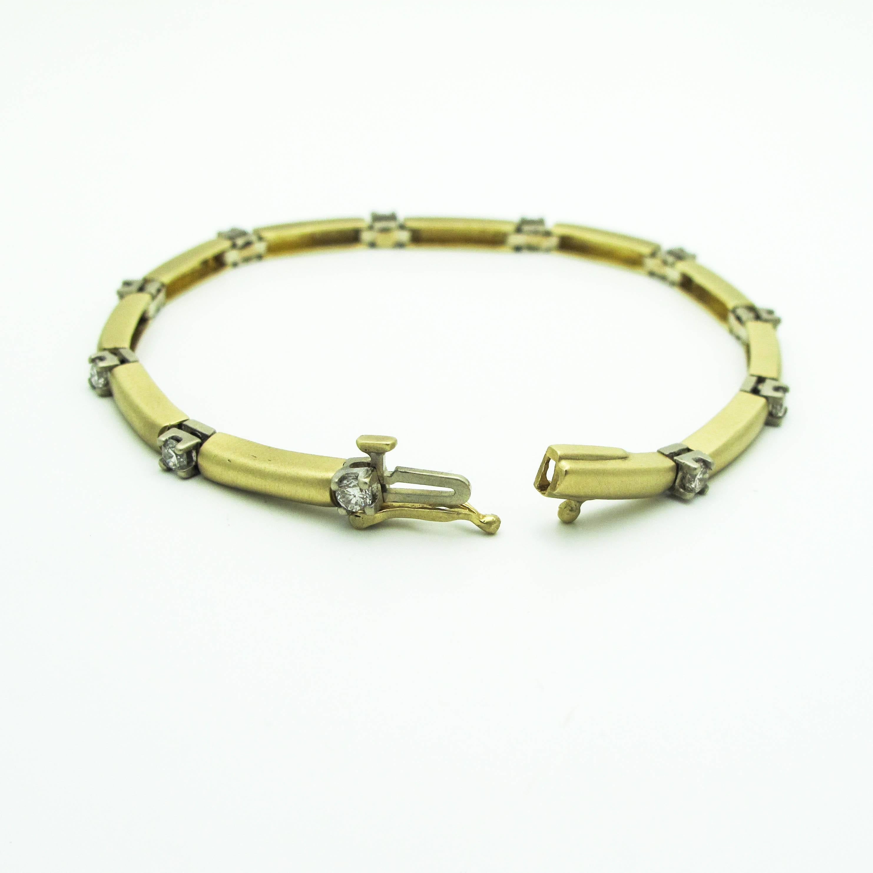 Modern Diamond Gold Satin Finish Tennis Bracelet For Sale
