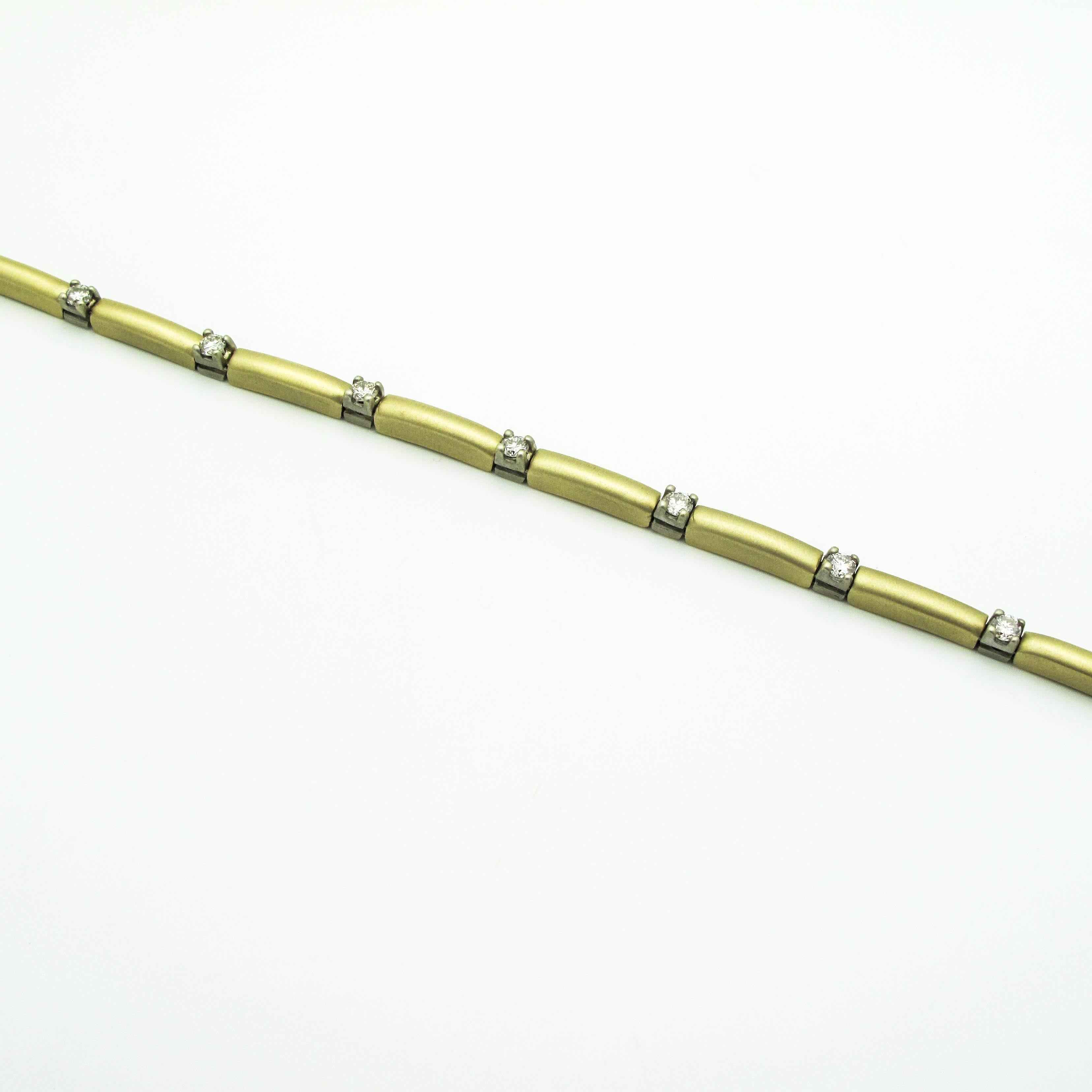 Diamond Gold Satin Finish Tennis Bracelet In Excellent Condition For Sale In Berkeley, CA