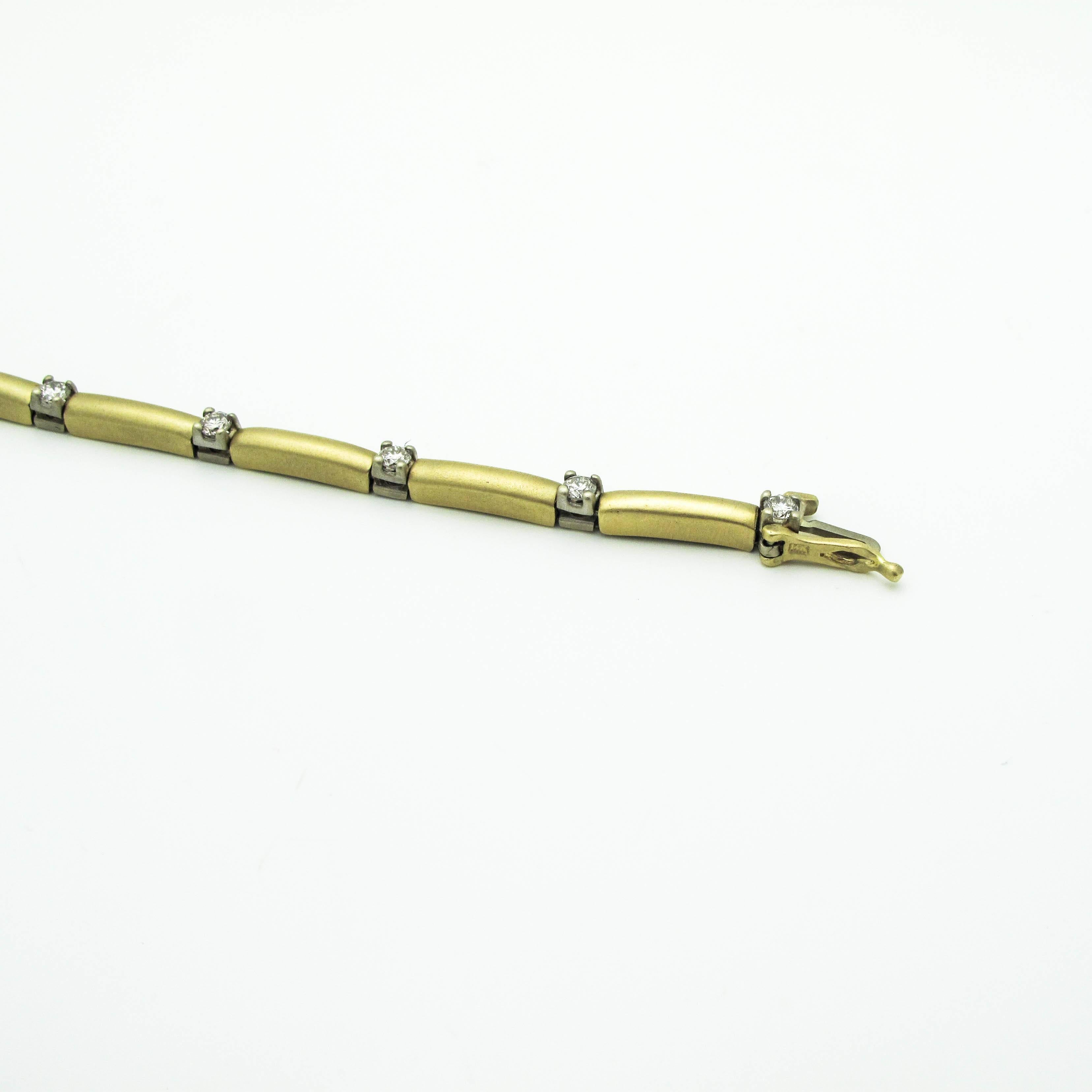 Women's or Men's Diamond Gold Satin Finish Tennis Bracelet For Sale