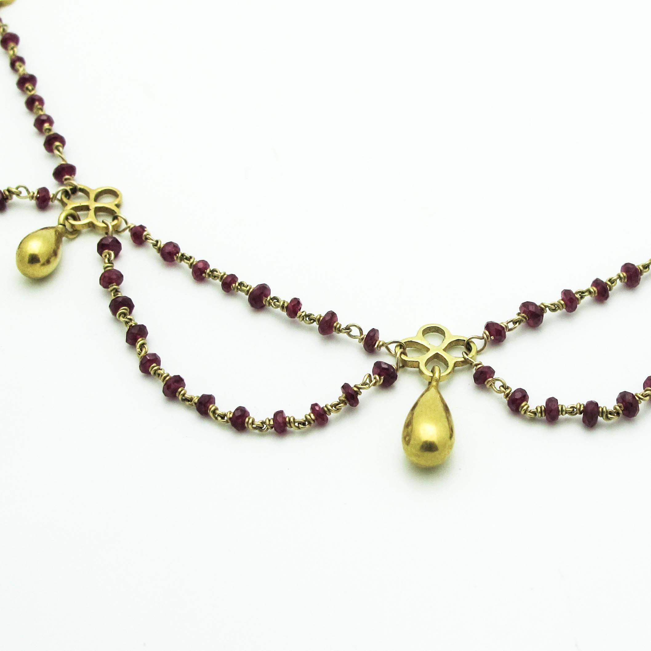 Modern Ruby 18k Gold Multistrand Necklace