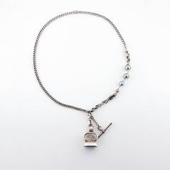 Sterling and Jade Watch Fob Necklace with Tahitian Pearls