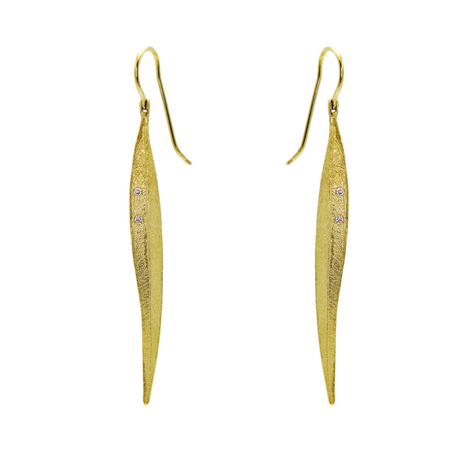 Women's Diamond Gold Leaf Drop Earrings 
