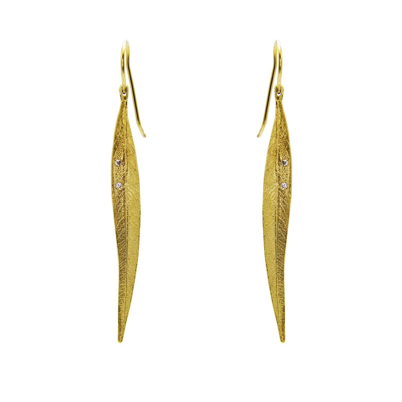 Diamond Gold Leaf Drop Earrings  1