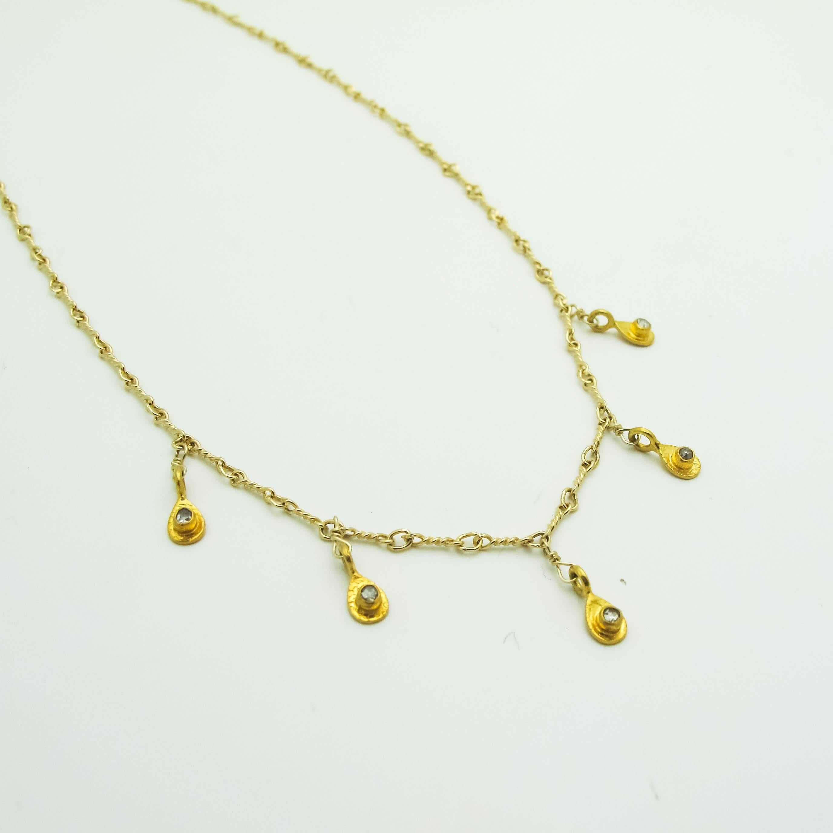 Modern Champagne Rose Cut Diamond Gold Necklace