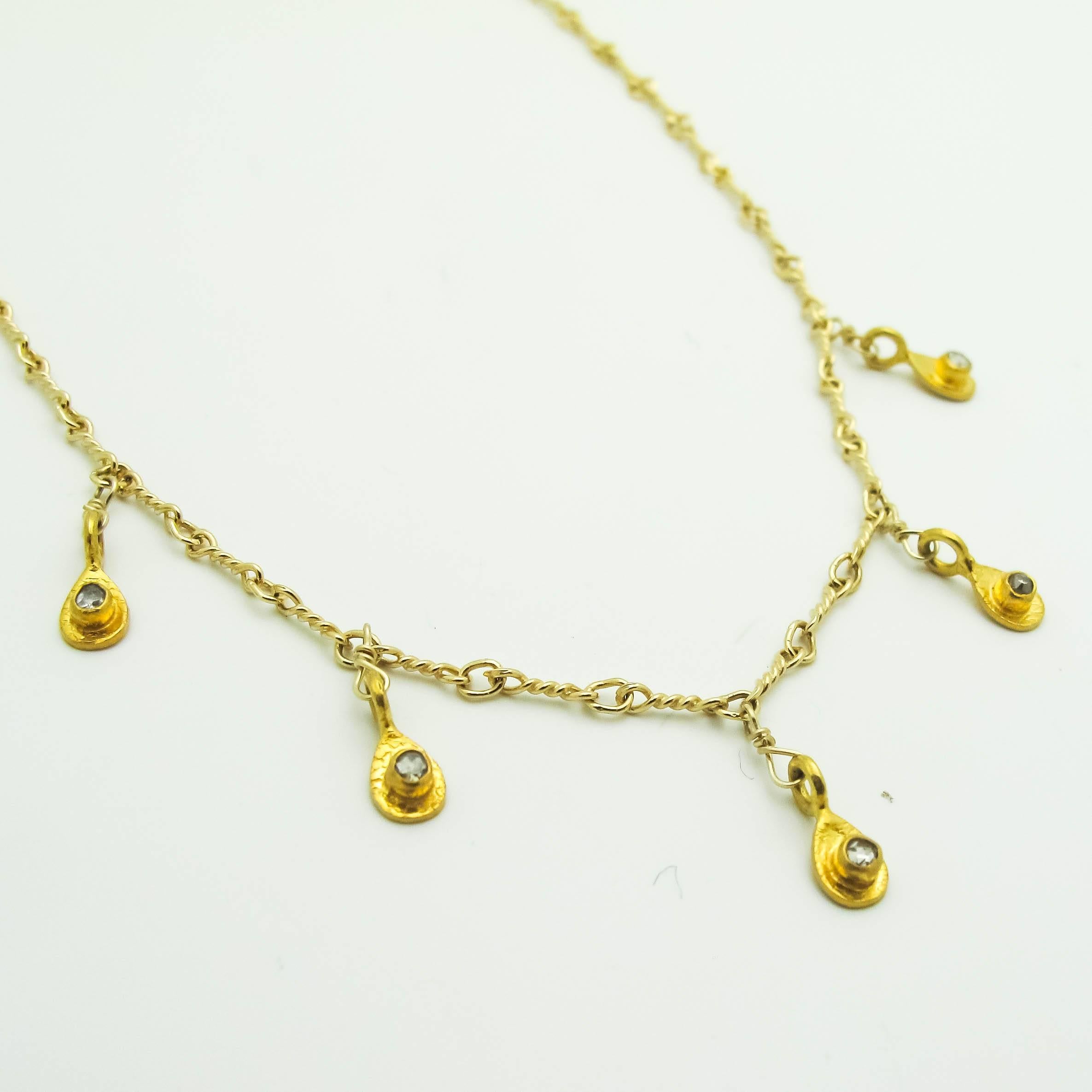 Champagne Rose Cut Diamond Gold Necklace In Excellent Condition In Berkeley, CA