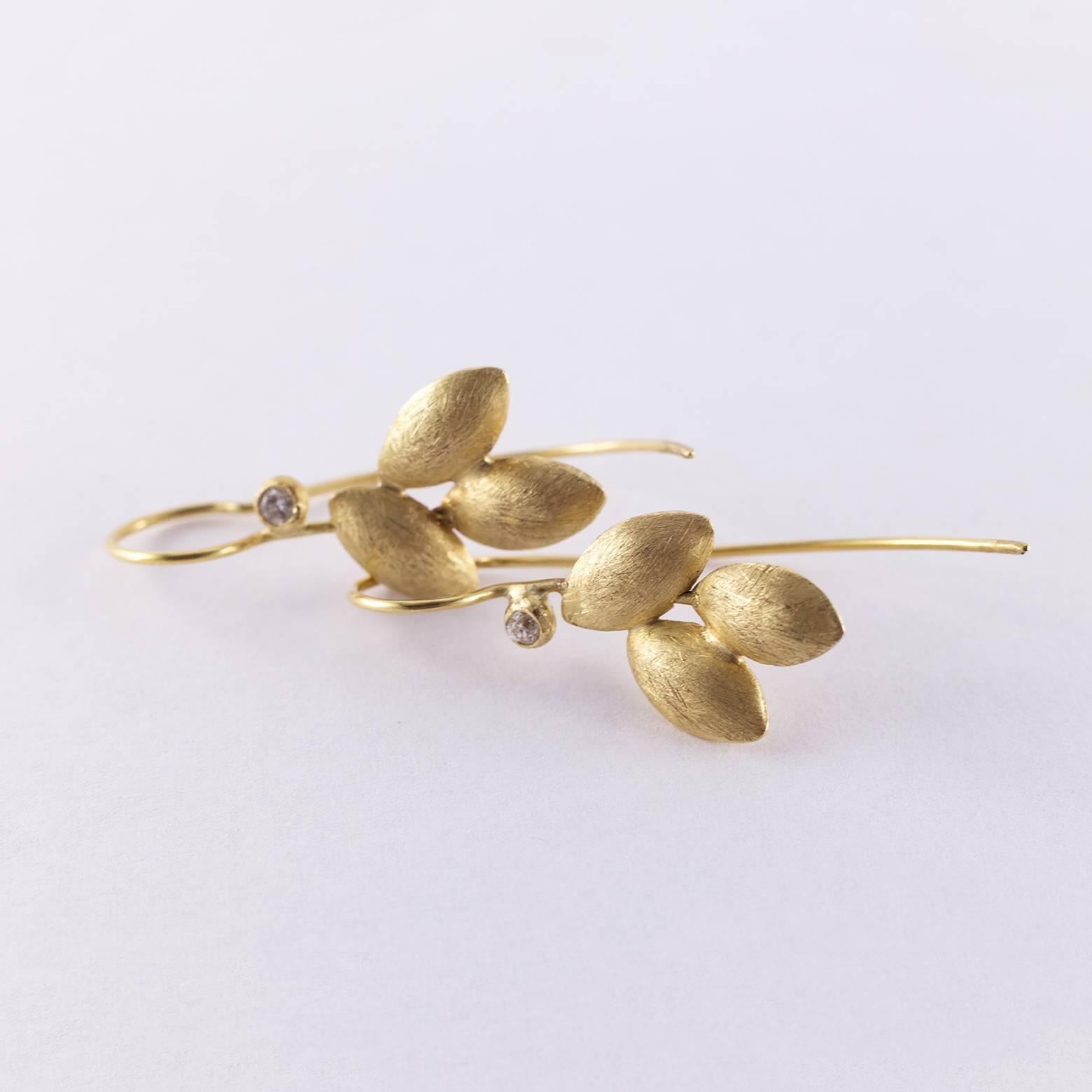 Modern Diamond Gold Leaf Earrings For Sale