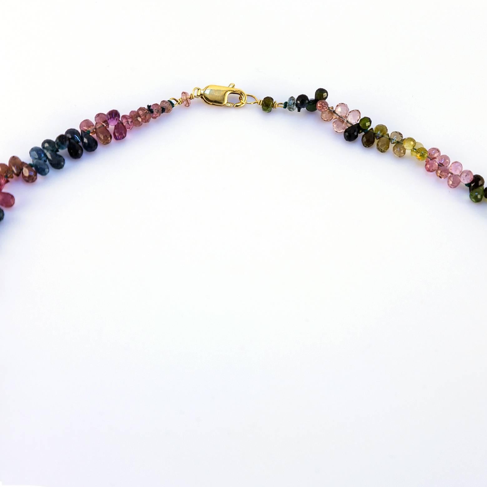 Modern Pink Blue Yellow and Green Tourmaline Briolette Necklace