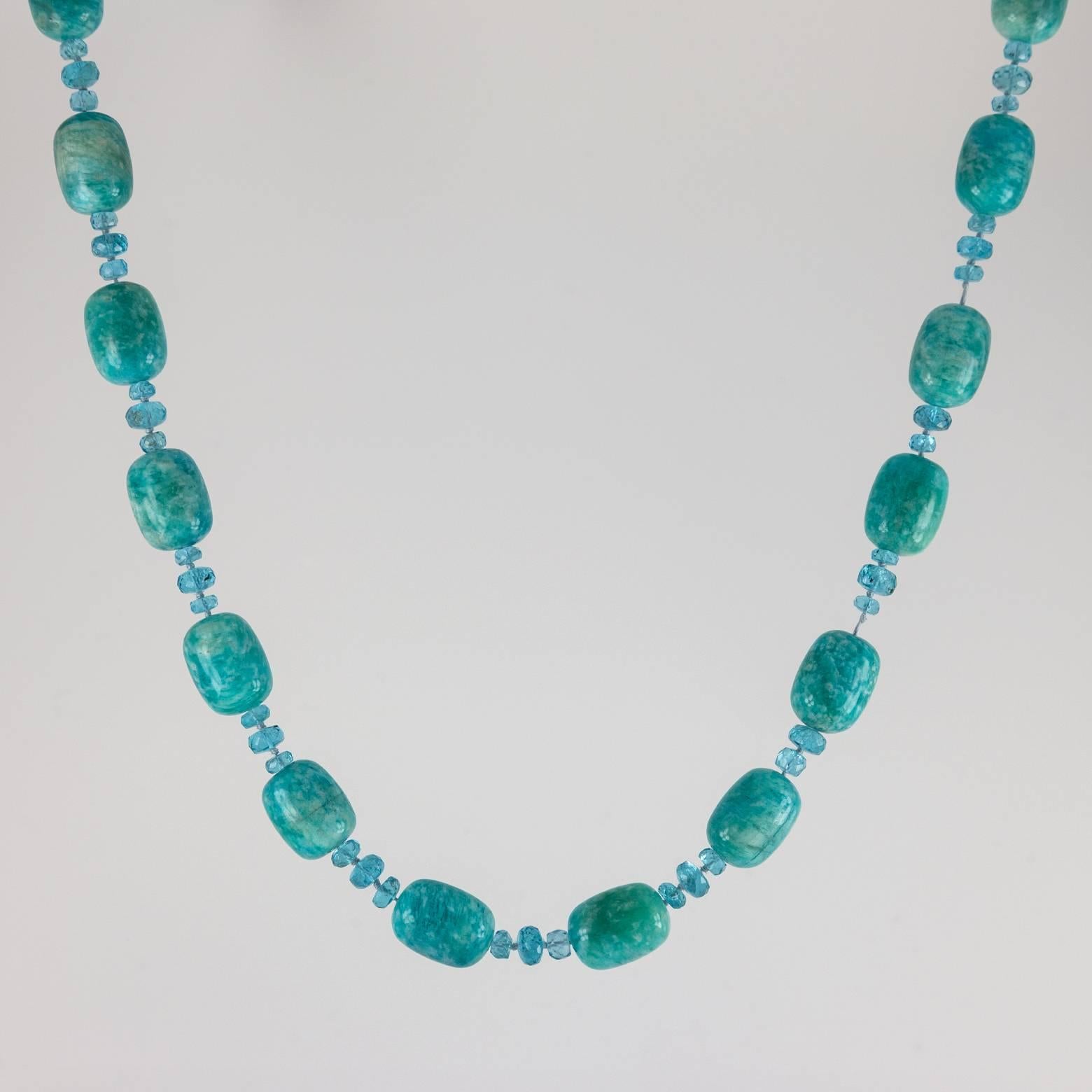 Modern Amazonite and Apatite Bead Necklace  In Excellent Condition In Berkeley, CA