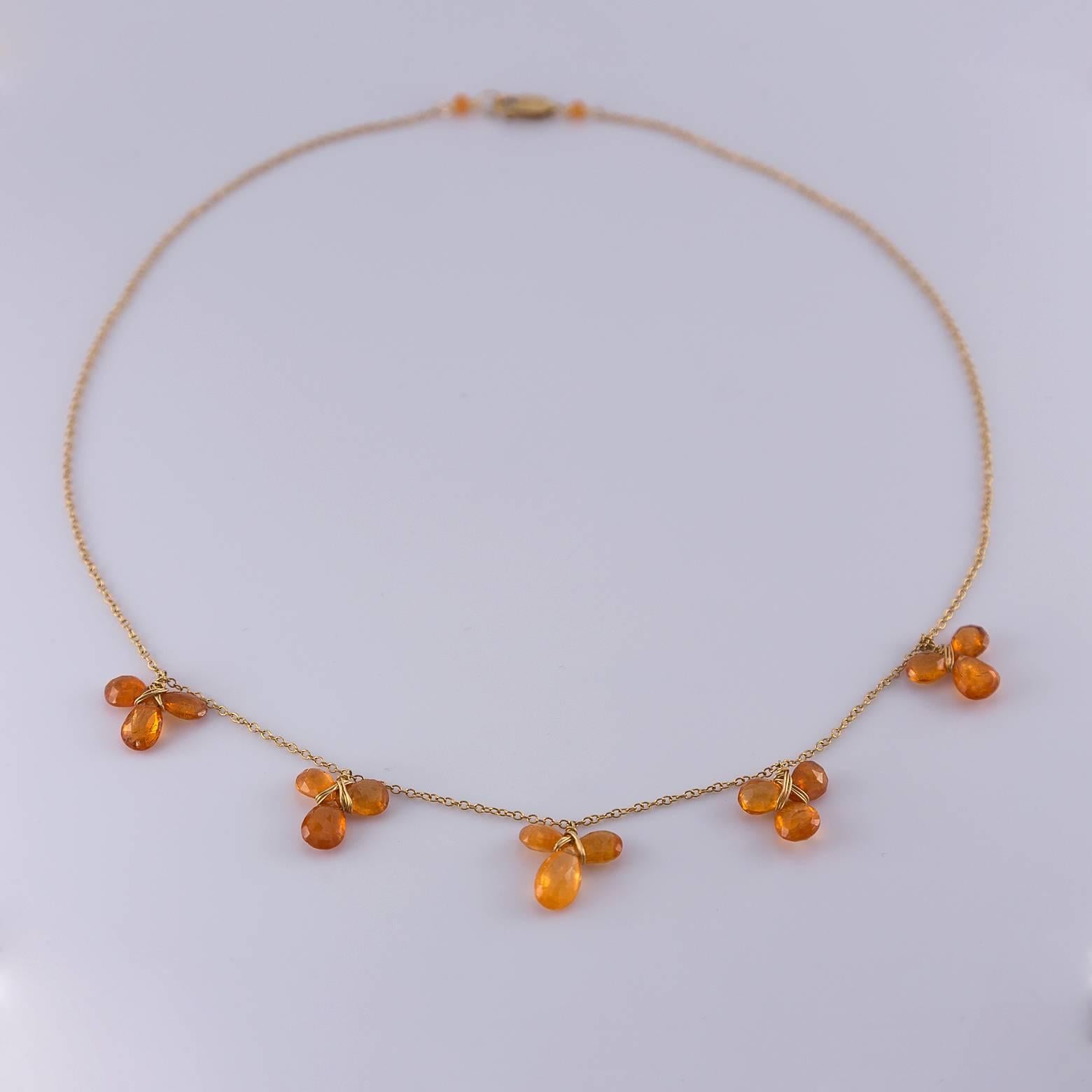 This Modern Hessonite Garnet necklace has rich orange hues and a wide gradient of colors that make it unique and absolutely stunning. Hand-made in the San Francisco Bay Area in California by one of our top designers this necklace is truly one of a