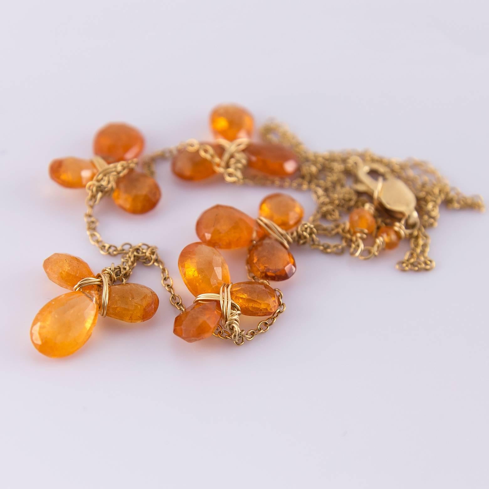 Modern Hessonite Garnet Briolette Necklace on a Gold Filled Chain