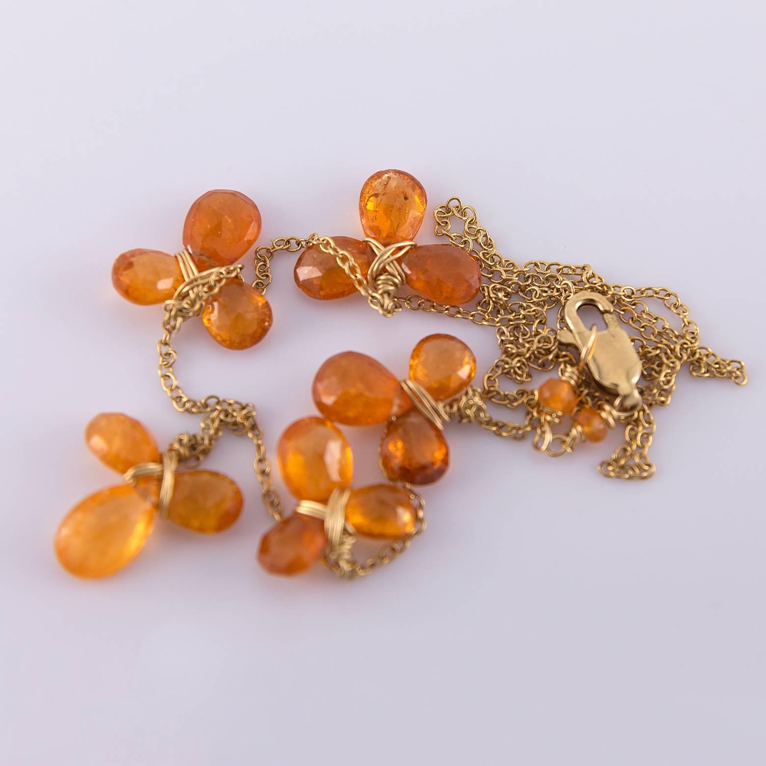 Hessonite Garnet Briolette Necklace on a Gold Filled Chain In Excellent Condition In Berkeley, CA