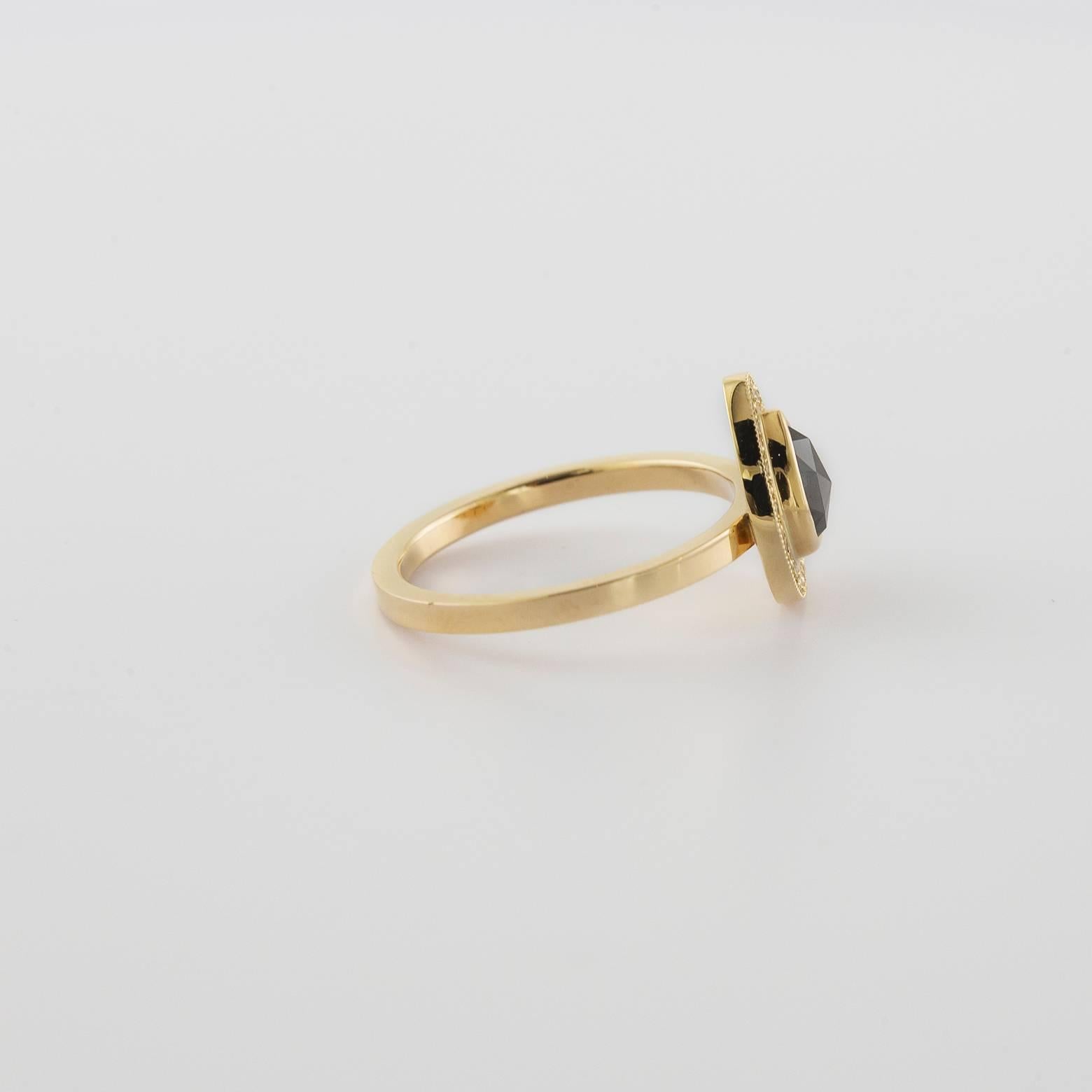 Romantic 0.30 Carat Pear Shaped Brown and Rose-Cut Diamond Gold Bezel Ring