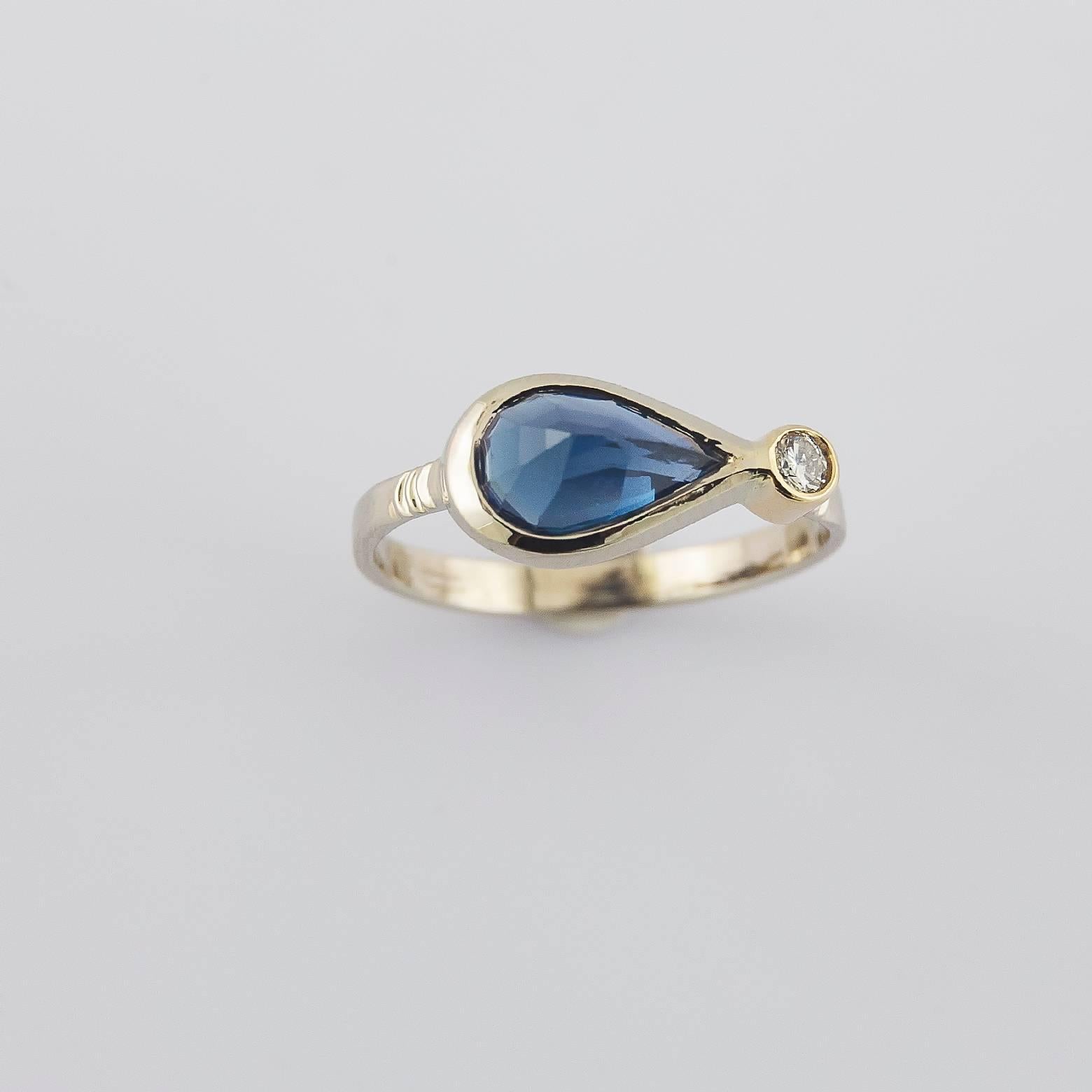 Deep Sea Sapphire Diamond Gold Ring  In Excellent Condition In Berkeley, CA