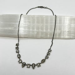 Diamant ( 2,11 TCW ) Geometrische Halskette aus oxidiertem Sterlingsilber