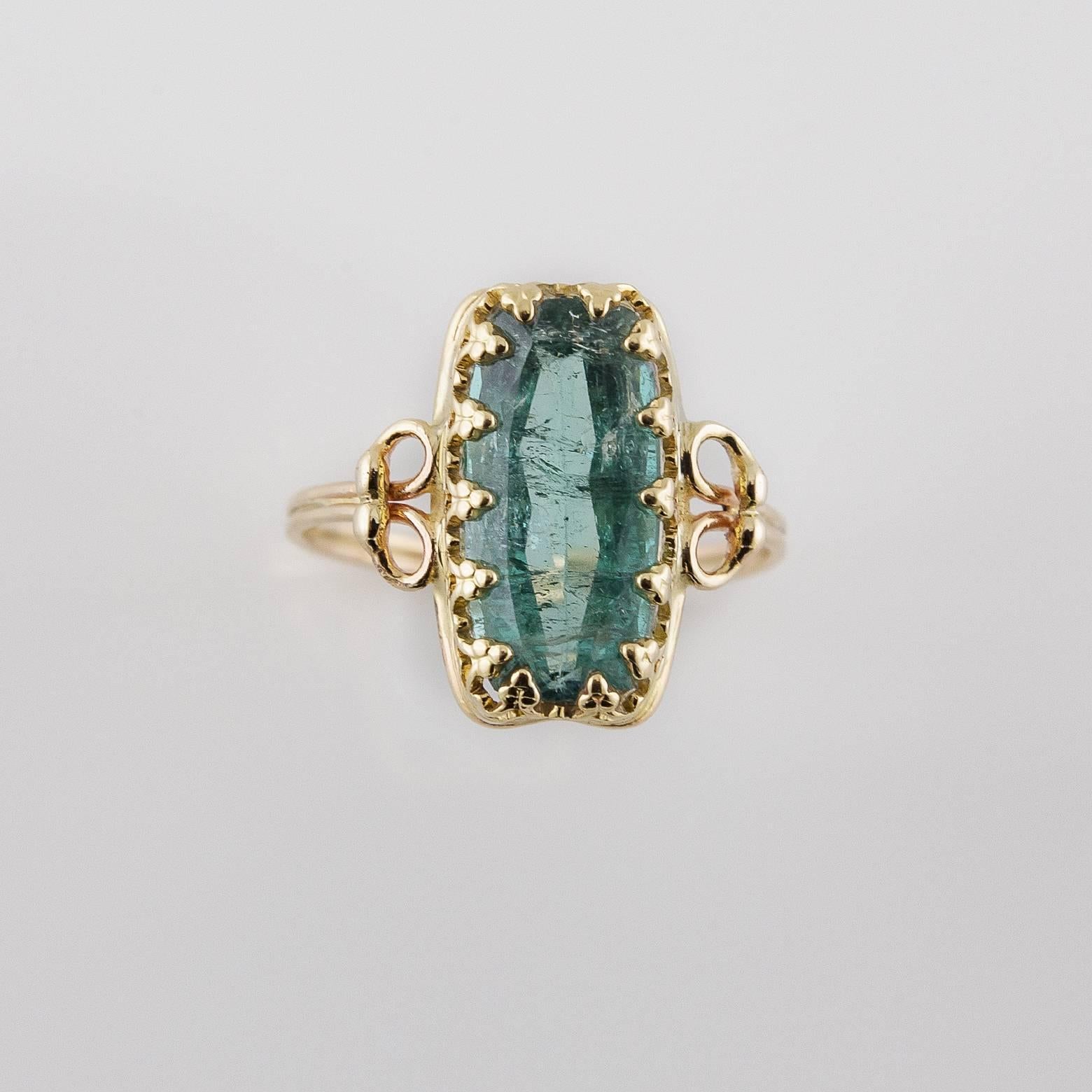 Modern 3.5 Carat Emerald Cut Tourmaline Gold Ring
