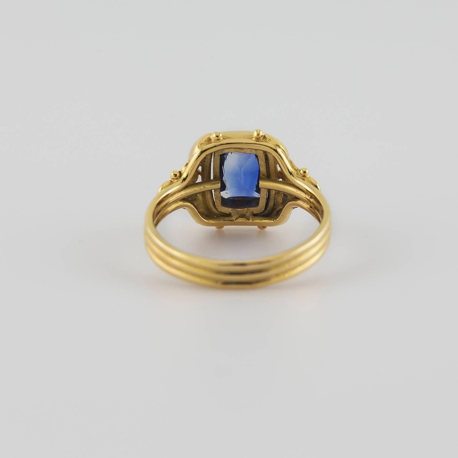 Rectangle Cushion Shape Intricately Detailed Sapphire Gold Ring 2