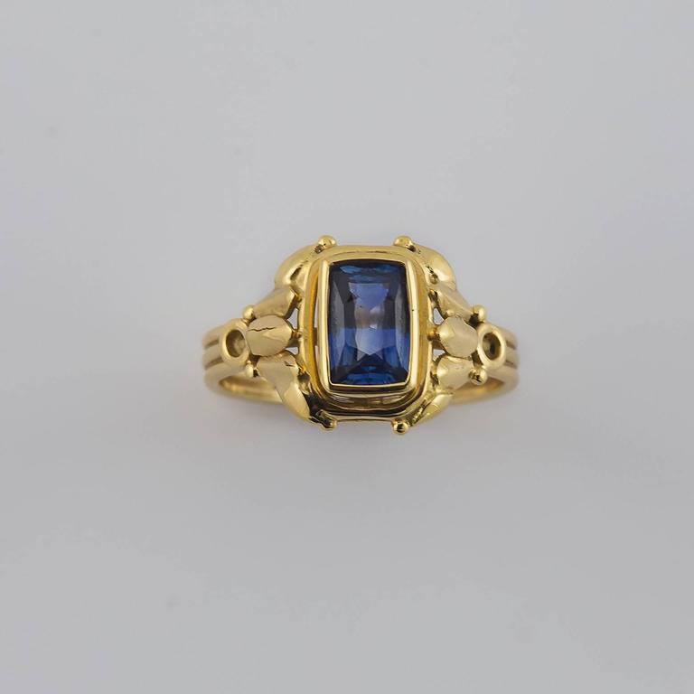 Rectangle Cushion Shape Intricately Detailed Sapphire Gold Ring For ...